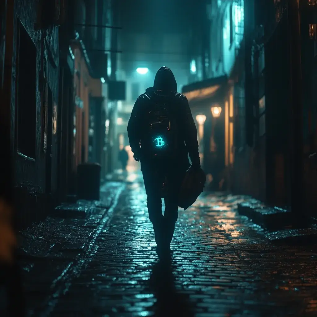 Hooded figure in alley carrying crypto, symbolizing Crypto Recovery in Bulgaria and Eastern Europe.