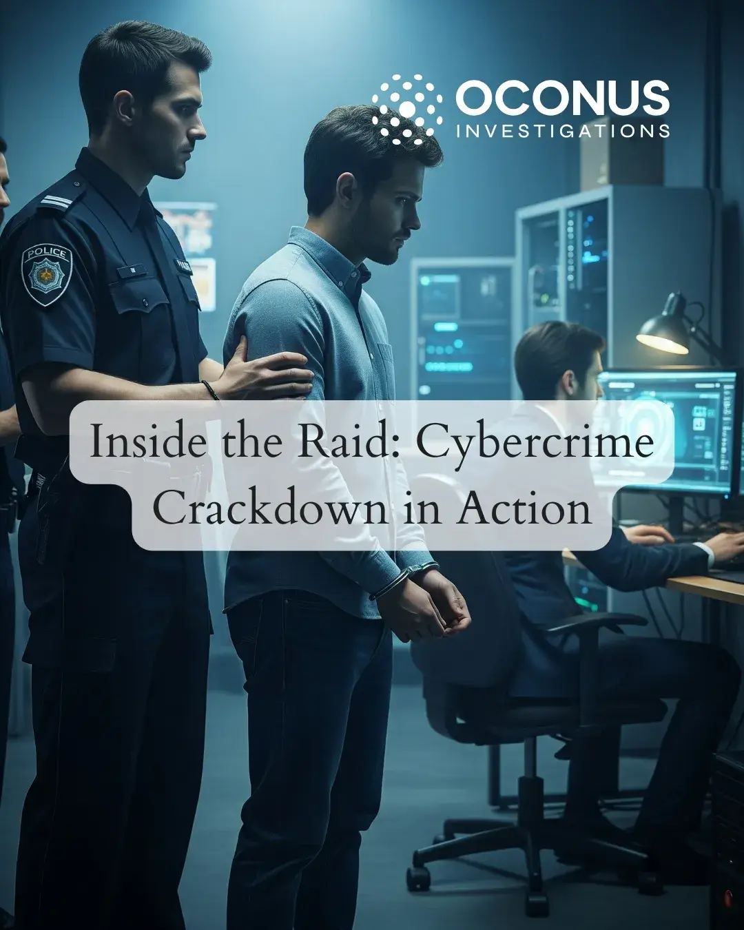 Police officer detaining suspect during Andhra Pradesh cybercrime crackdown investigation